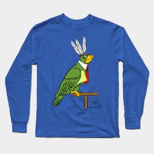 Oscar the Catoon Parrot as a Secretary Bird Long Sleeve T-Shirt